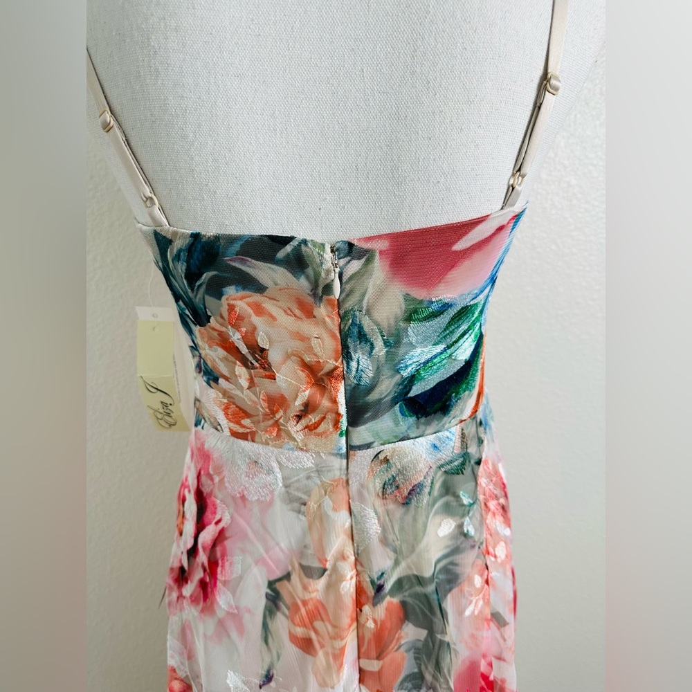 Eliza J floral Print Embroidered Mesh Gown Size 2 - Picture 6 of 11